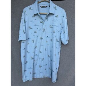 Travis Mathew Golf Polo Large Going Rogue Shirt Pelican Parrot Shark Blue Coyote